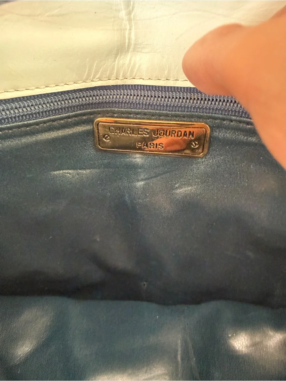 Vintage Charles Jourdan Paris Dark Navy & White Leather Convertible Shoulder Bag